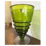 Blenko Blown Green Glass Beehive Vase w/ Label