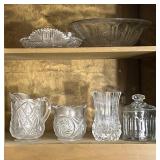 EAPG Crystal & Glass Pieces In Cabinet
