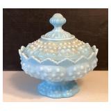 Fenton Slag Glass Hobnail Pedestal Candy Dish