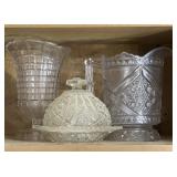 Vintage Vase Pitcher & Cheese Dish In Cabinet