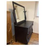 Antique Empire Dark Wood Dresser With Mirror