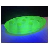 Uranium Glass Flower Frog Vaseline Green