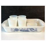 Milk Glass Casserole Dish & Cups