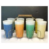 MCM Fire-King Glamalite Tumbler Set w/ Caddy