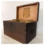 Antique Wood Sewing Box With Pincushions