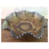 Fenton Two Flowers Carnival Glass Bowl