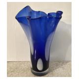 Art Glass Cobalt Blue Handkerchief Vase