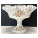 Fenton Silver Crest Hand-painted Compote