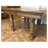 Antique Oak Five Leg Twist Table With Leaves