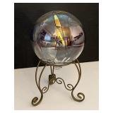 Iridescent Mosaic Art Glass Globe w/ Stand