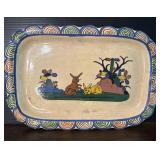 Vintage Mexican Folk Art Pottery Rabbit Tray