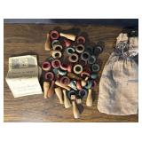 Antique Carrom Wood Game Pieces In Linen Bag