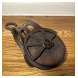 Antique Cast Iron & Wood Barn Pulley