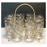 MCM Cherry Blossom Glass Tumbler Set w/ Caddy
