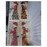 4e Asian Silk Fabric Figures on Bamboo Mat Wall