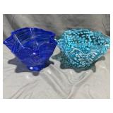 Ruffled Art Glass Bowls 8 & 7"