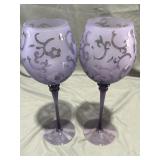 Purple Etched Glass Goblets 11"