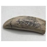 Resin Scrimshaw Whale Tooth, Ship Liberty