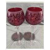 Red Etched Glass Goblets 13"