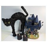 Black cat, fiber optic haunted house and black