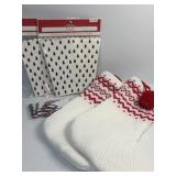 Two stockings, tree treat boxes
