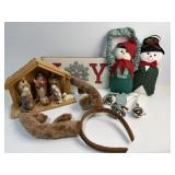Nativity, snowman door hangers and Joy sign