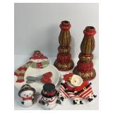 Candle holders, dish with spreaders, Santa