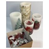 Battery operated candles and red/white bowl