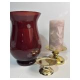 Red Snowflake hurricane, two candle holders and