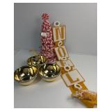 Christmas decor including vintage NOEL hanger