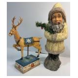 Glitter wood Santa (12ï¿½ tall) and wood reindeer
