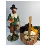 Pilgrim (15ï¿½) and knitted pumpkins in basket