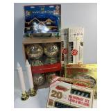 Shatterproof ornaments and vintage lights in