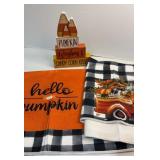 Two Fall Dish Towels and Stacking Decor