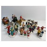 Christmas village figurines ( two broken pieces,