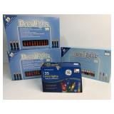 5 boxes of orange lights, 1 red white and blue