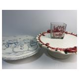 Two pedestal trays and small dish