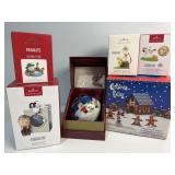 Gingerbread wood house and Peanuts ornaments
