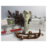 Candle ornaments, metal snowflakes, angel, bells
