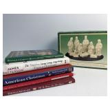 Jade nativity set and various books