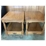 Pair Oak End Tables with Drawers