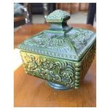 Green Embossed Ceramic Lidded Box