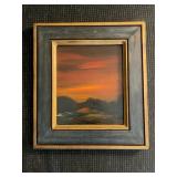Framed Sunset Landscape Painting 9x10in