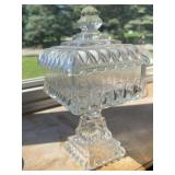 Vintage Jeannette Glass Covered Pedestal Dish