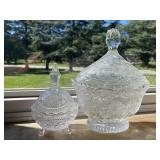 Two Floral Glass Covered Candy Dishes