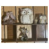 Owl Figurine Collection with Display Shelf