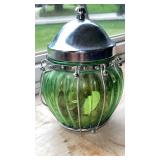 Vintage Emerald Green Glass Biscuit Jar