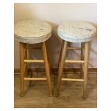 Pair of Upholstered Wood Bar Stools