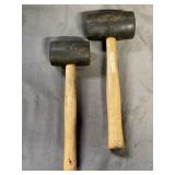 2 Black Rubber Mallets Wood Handles