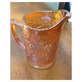 Vintage Amber Carnival Glass Grape Pitcher